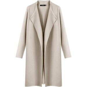 Minimal Open-Front Trench Coat in Light Beige